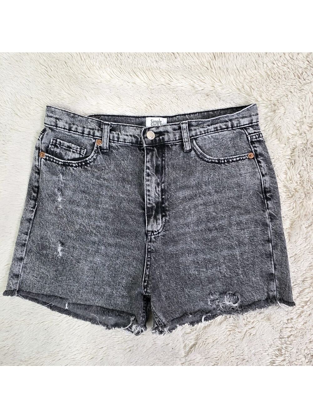Simple Society Womens Shorts Size 11/30 Black Distressed Super High Rise Denim